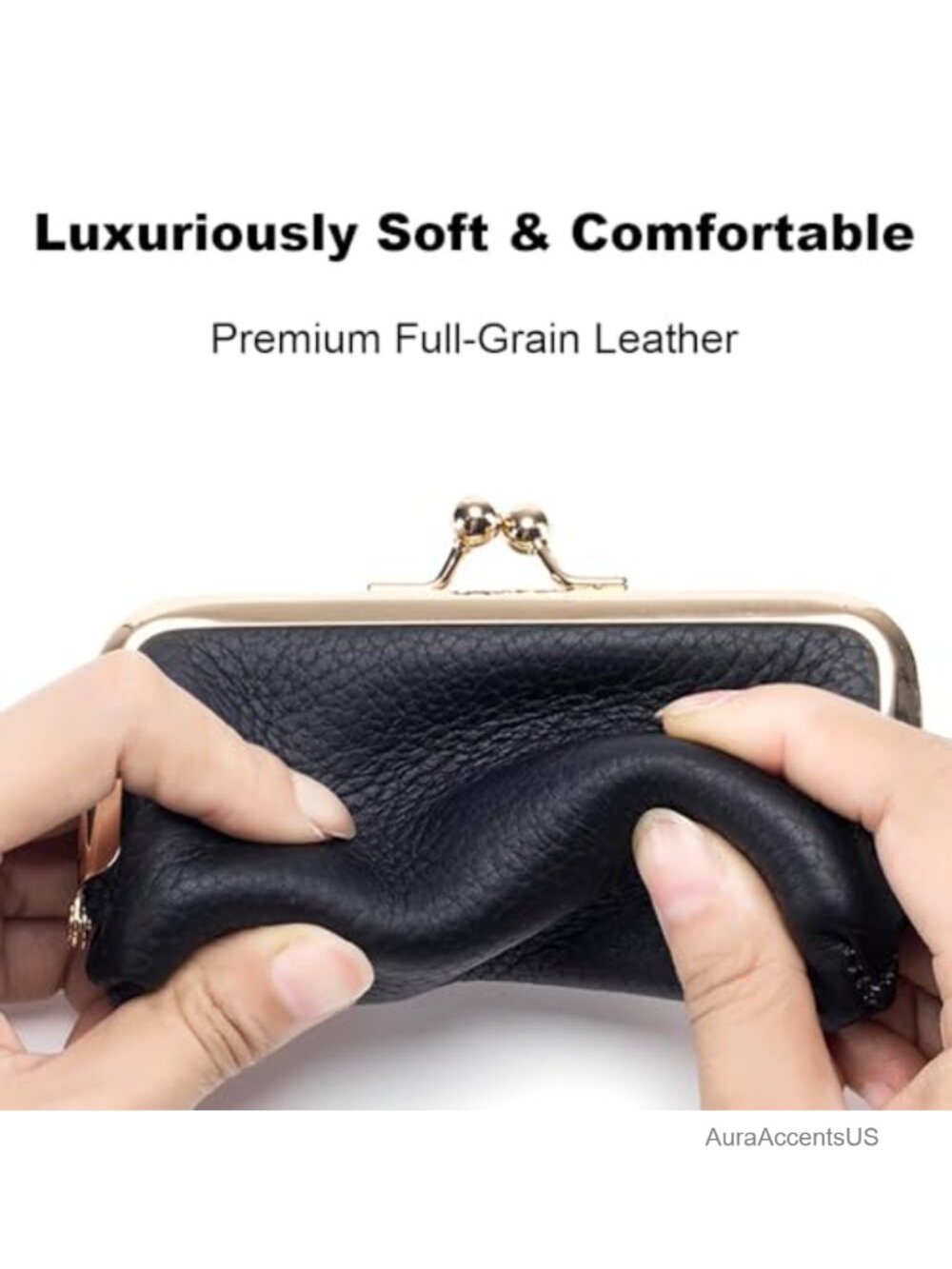 Vintage Kiss Lock Small Coin Purse for Women, Genuine Leather - Picture 4 of 6
